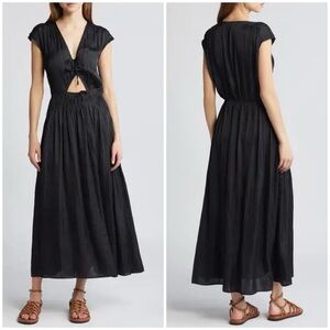 New Sessun Vittoria Cutout Satin Dress Black Gathered Sz XS